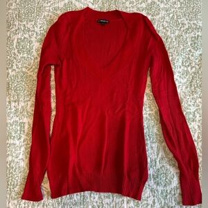Express Vibrant Red V-Neck Sweater